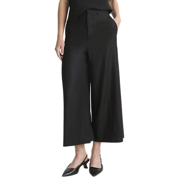 Vince Pants - Vince Womens  Mid-Rise Brushed Flannel Wool-Blend Culotte, Black